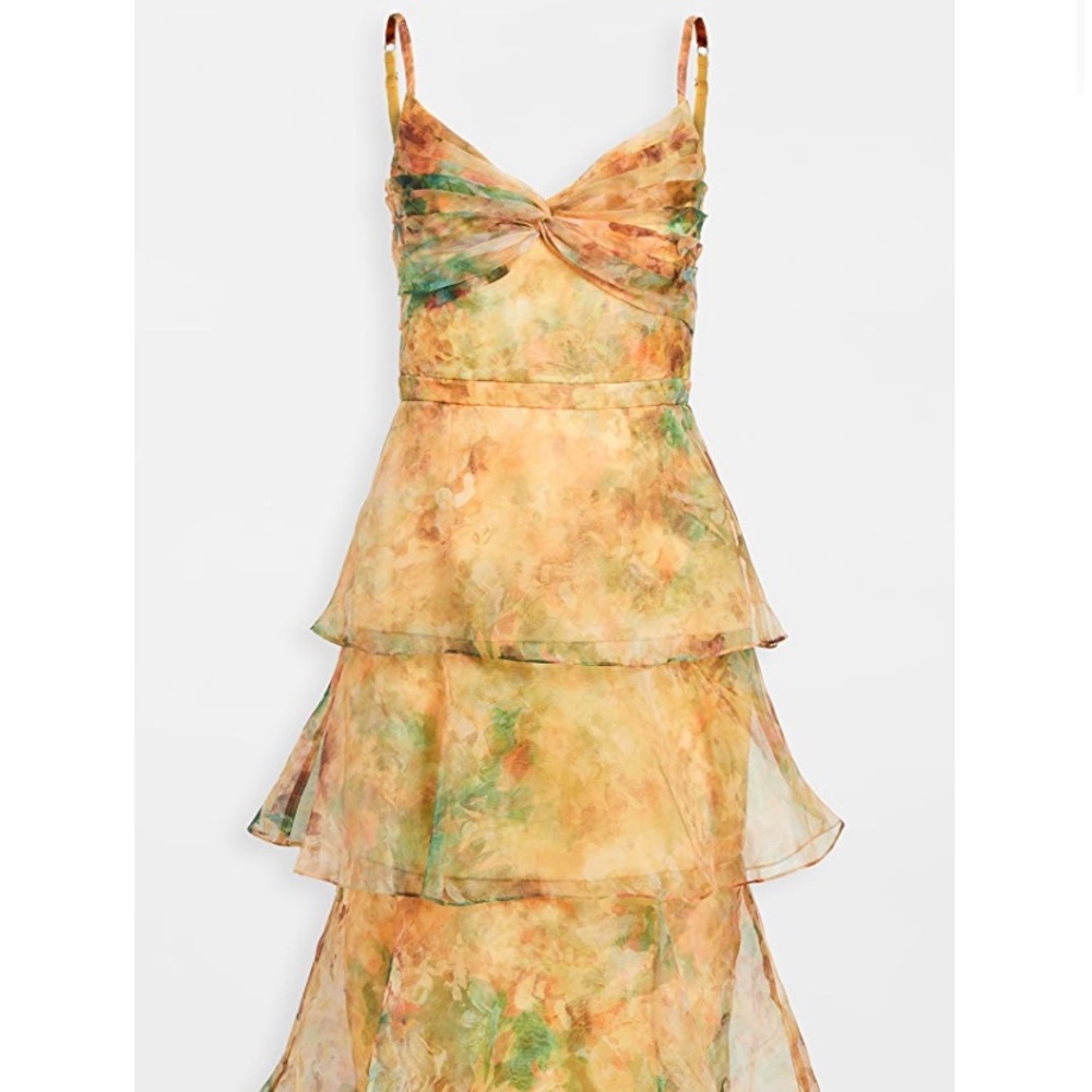 EUC Marchesa Notte Yellow Organza Tiered Dress